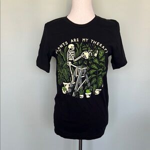Wicked Clothes Black Graphic Tee with Skeleton and Plants
